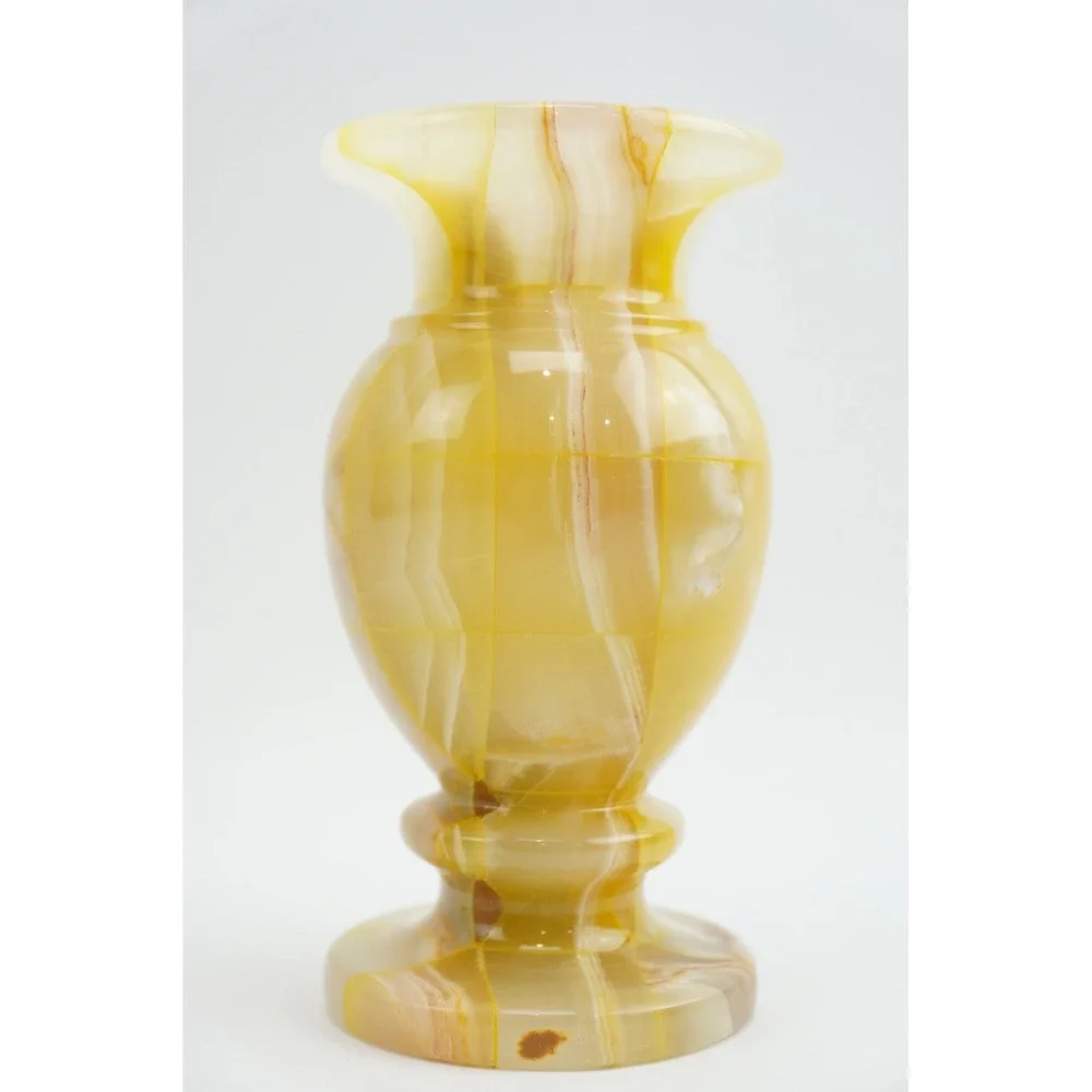 Unbranded Green Onyx Stone Bud Vase Pakistan Yellow Tan Marble Swirl EUC 5.5